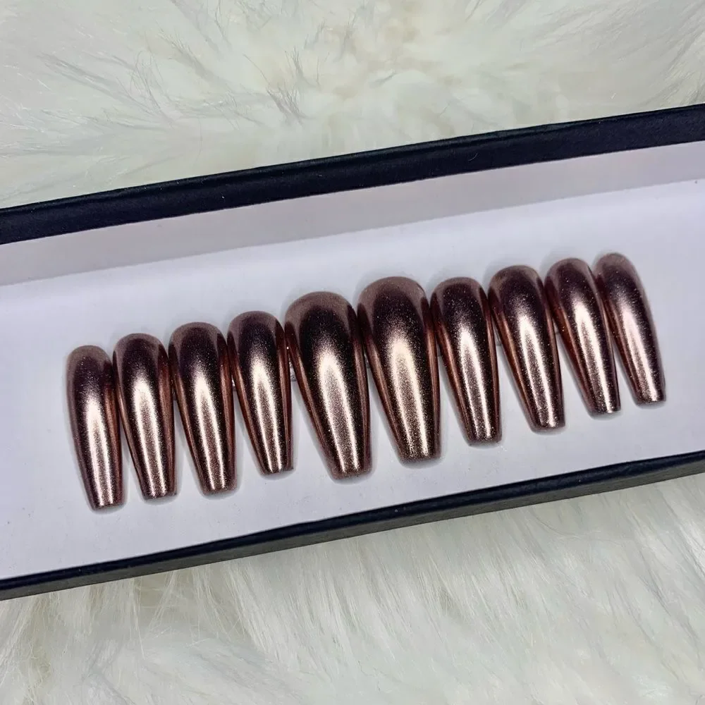 Rose Gold Chrome Custom Press On Nails | High Quality Nails | Handmade - Picture 1 of 12